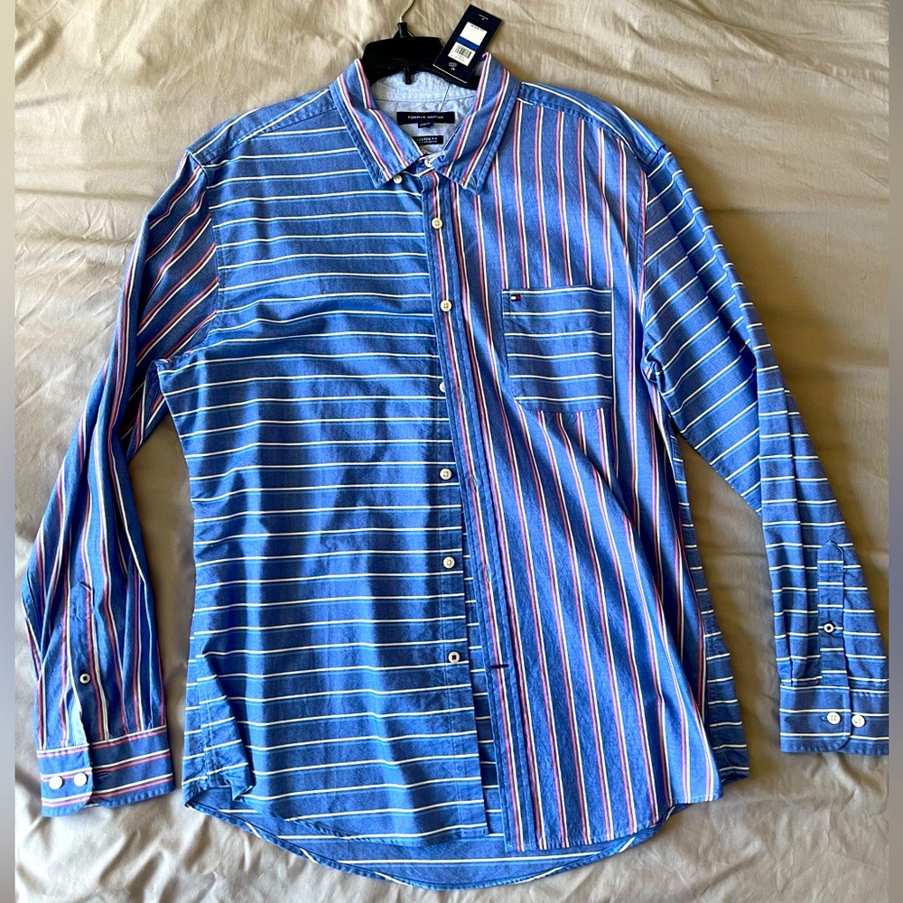 Tommy Hilfiger Blue & White button down dress shirt sz XL
